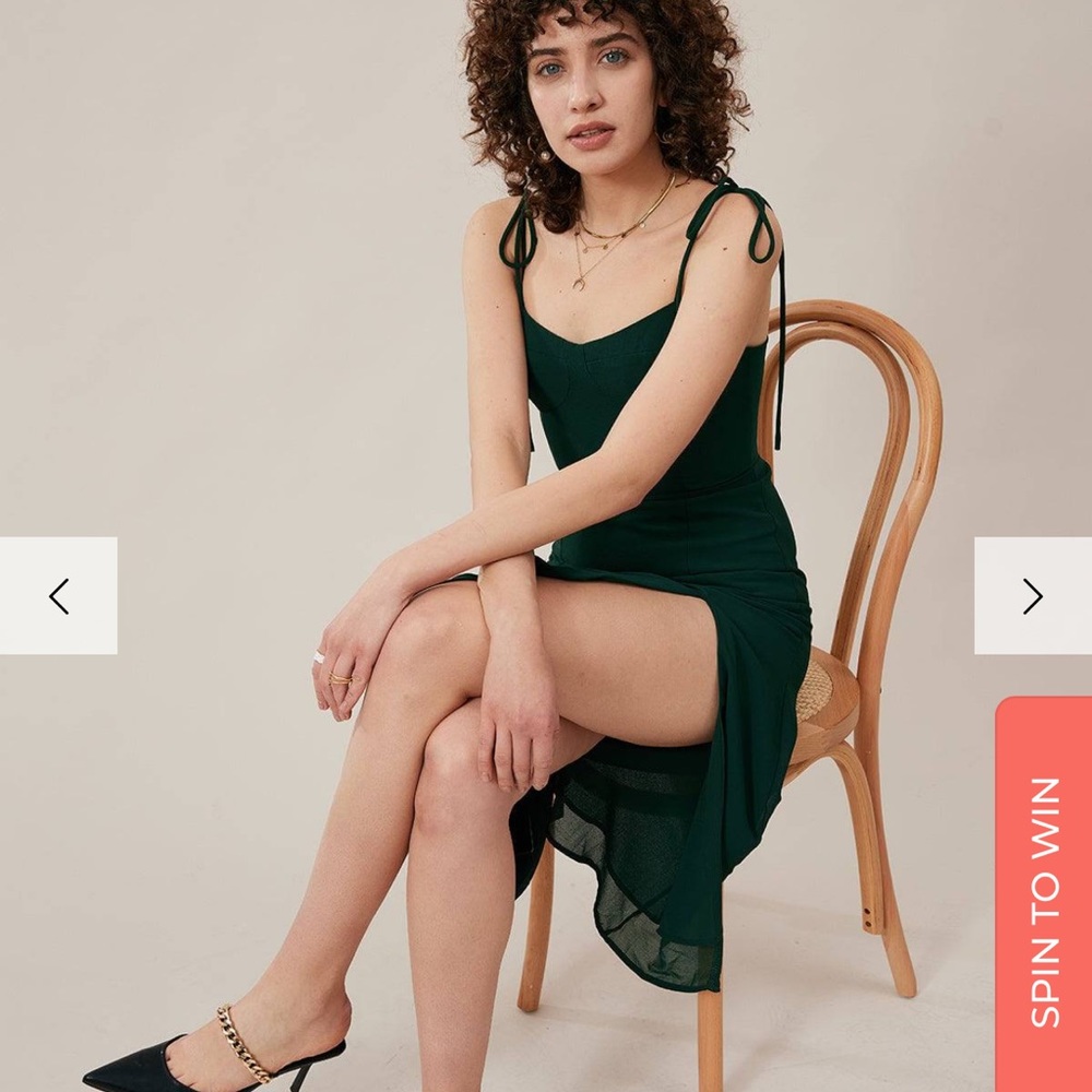 Tie Spaghetti Split Dress from Rihoas. Pretty dark green color, size medium